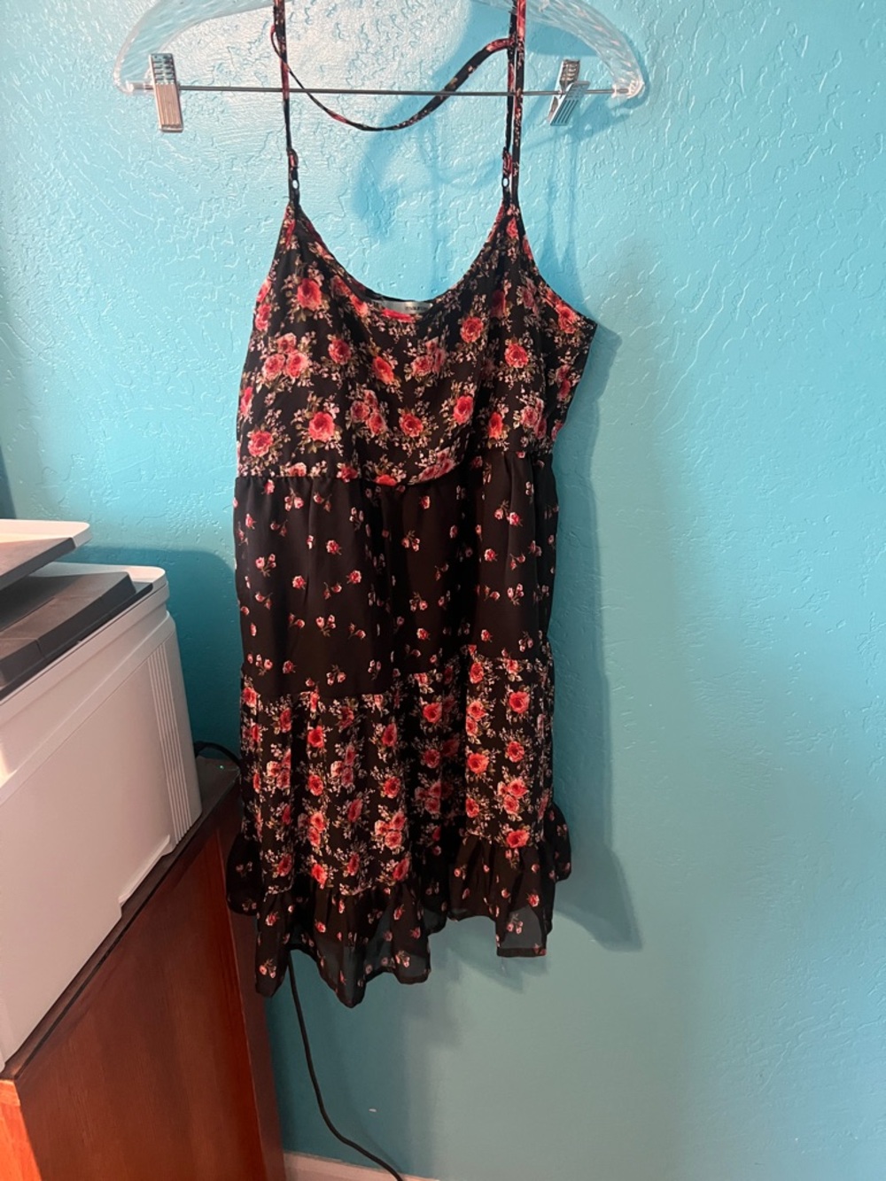 Maurices Black Floral Midi Dress with Red Roses
